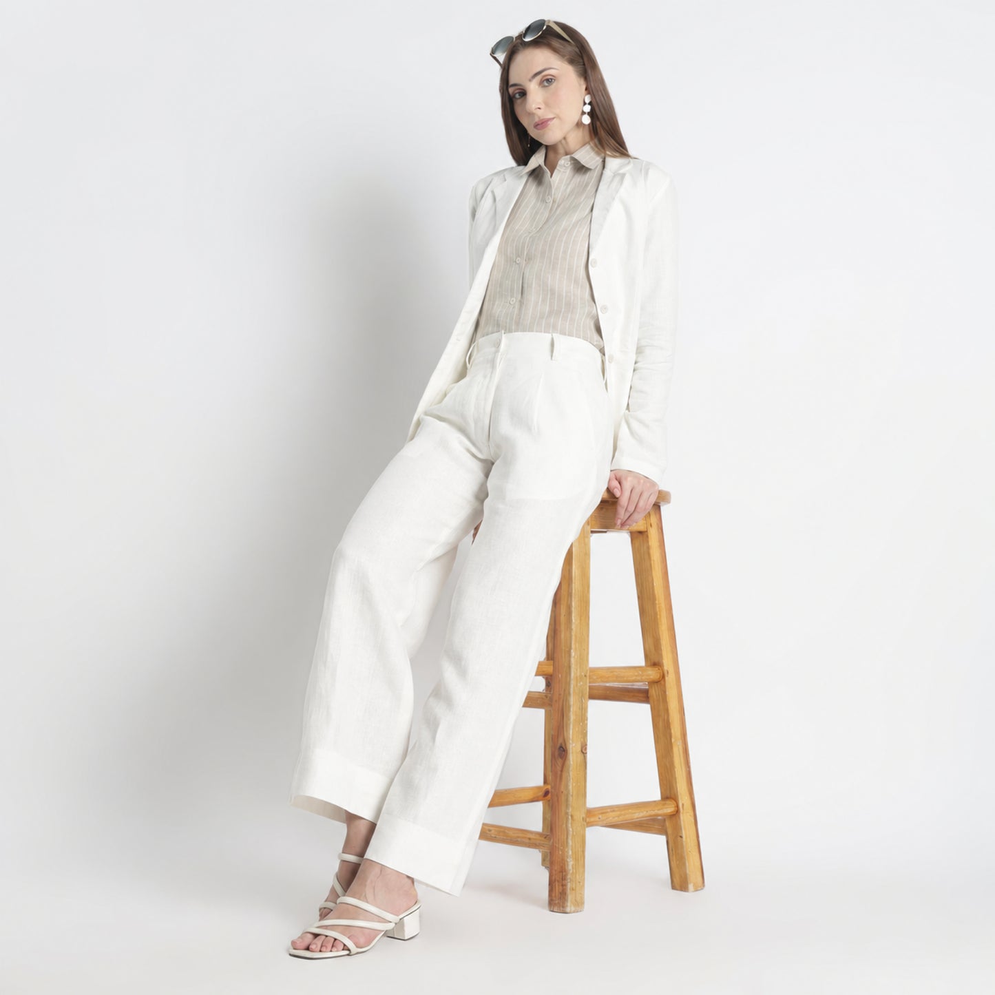 Summit – Pleated Wide-Leg Linen Trousers – Ivory