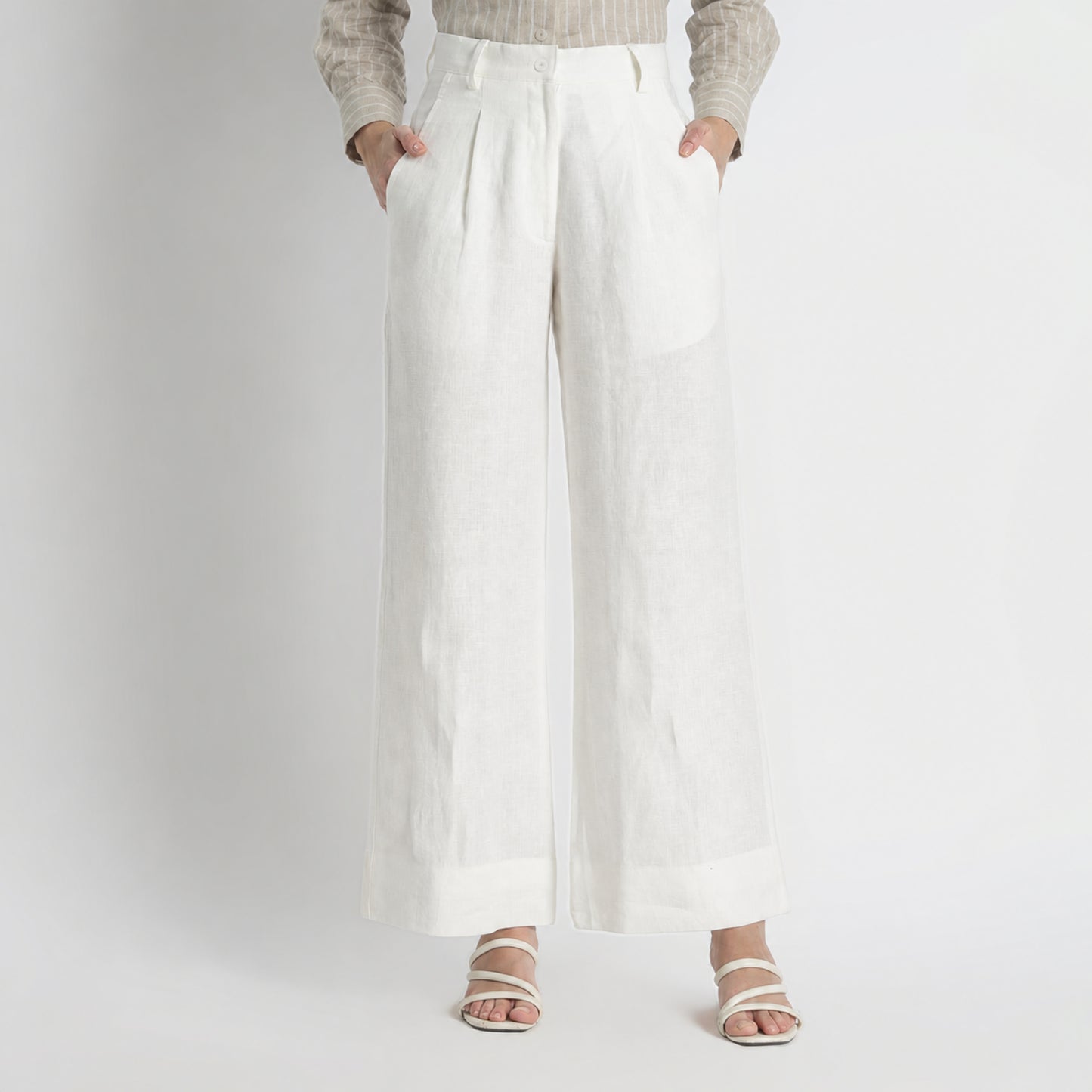 Summit – Pleated Wide-Leg Linen Trousers – Ivory