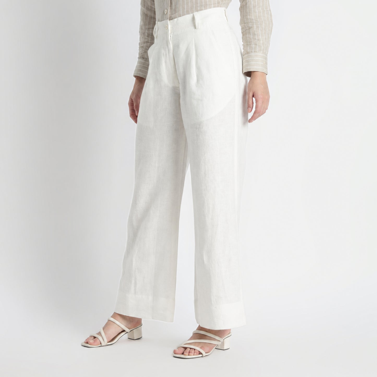 Summit – Pleated Wide-Leg Linen Trousers – Ivory