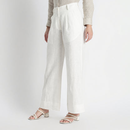 Summit – Pleated Wide-Leg Linen Trousers – Ivory