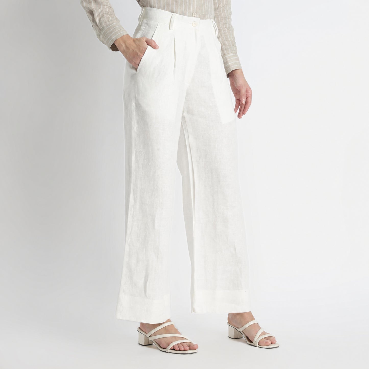 Summit – Pleated Wide-Leg Linen Trousers – Ivory