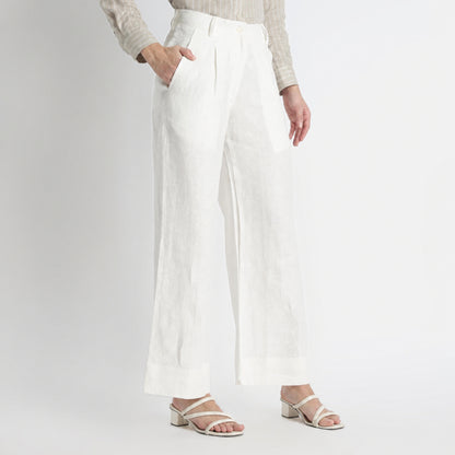 Summit – Pleated Wide-Leg Linen Trousers – Ivory