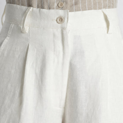 Summit – Pleated Wide-Leg Linen Trousers – Ivory