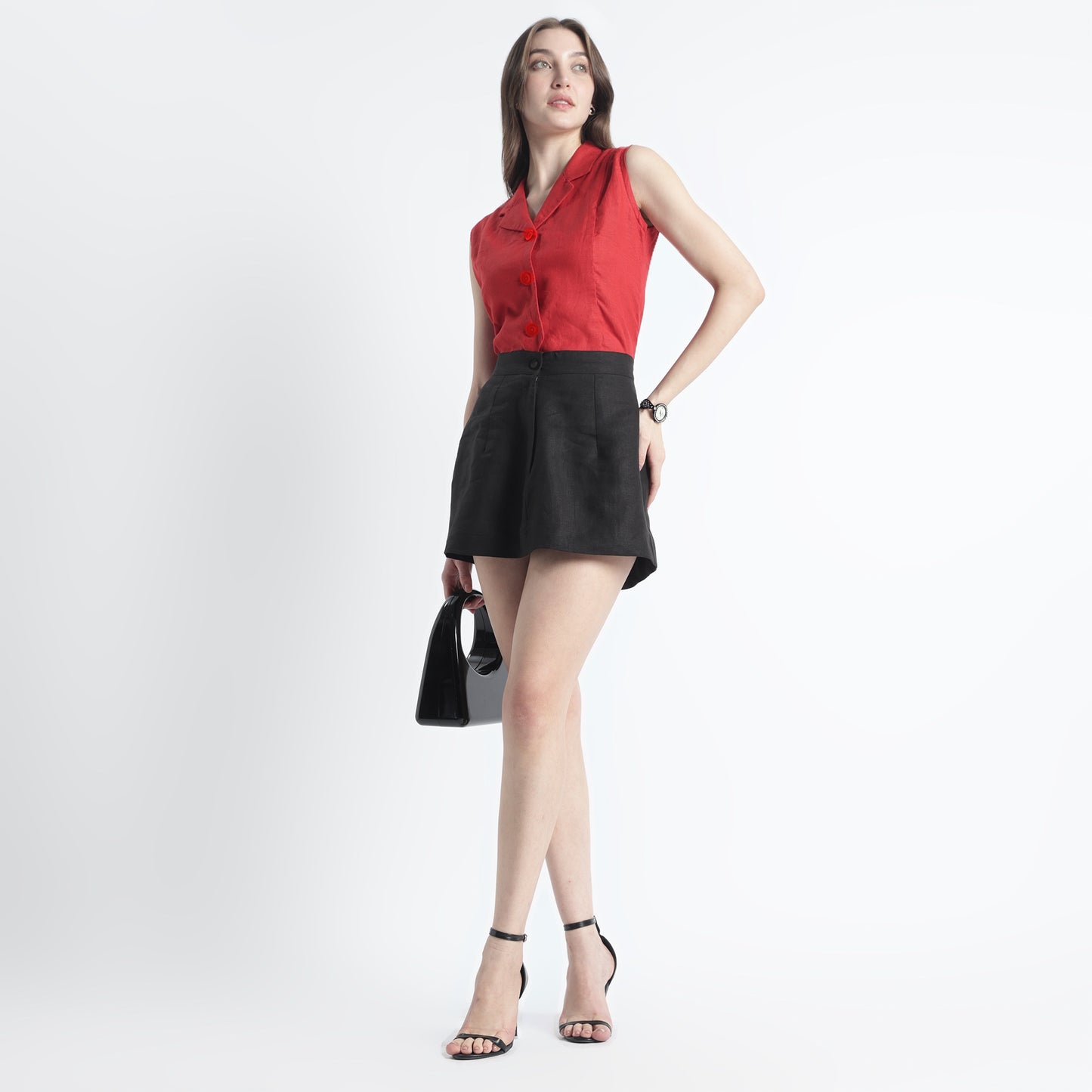 Akira – Structured Mini Linen Skirt – Noiré