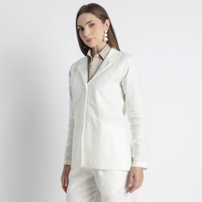 Belucci – Tailored Notch Lapel Linen Blazer – Ivory