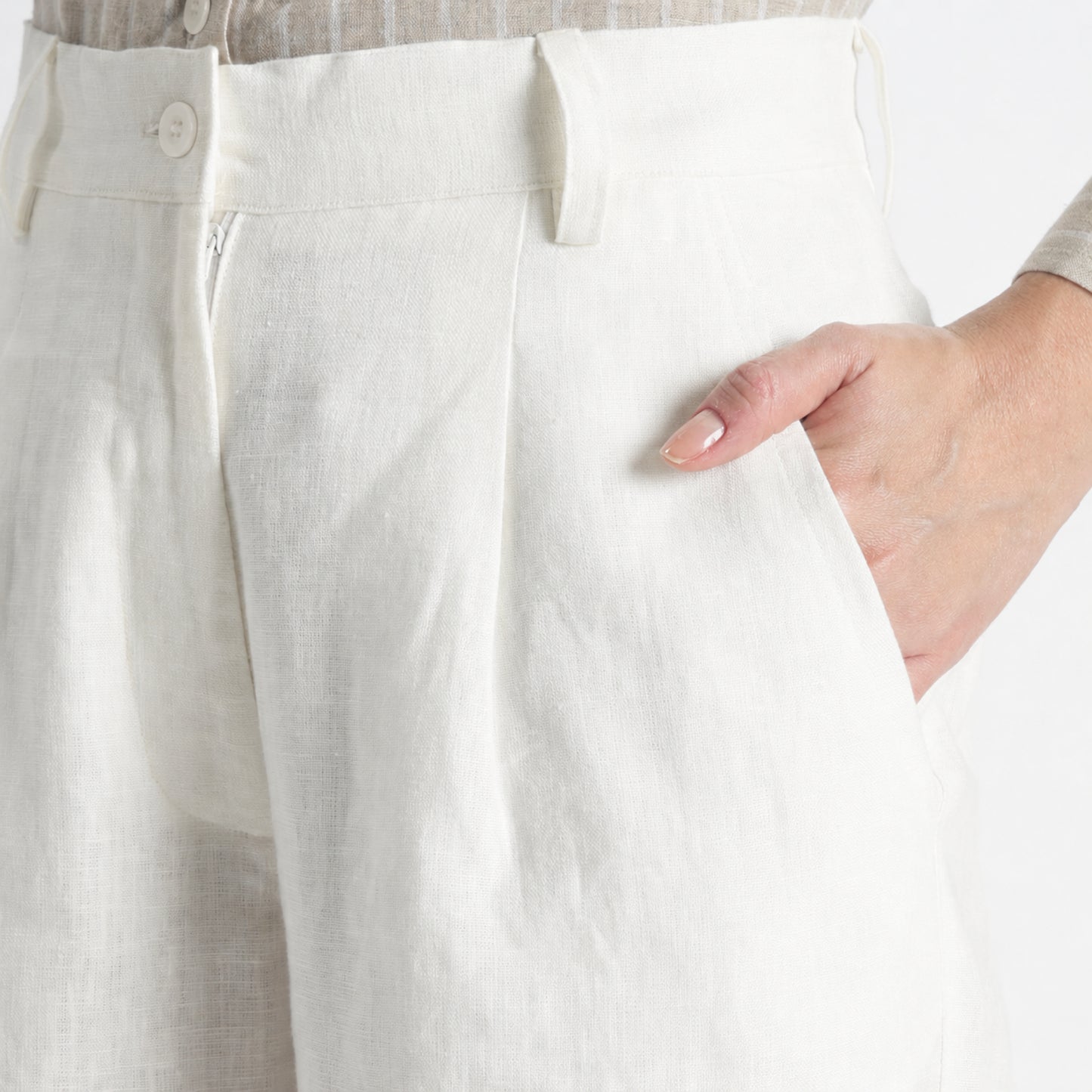 Summit – Pleated Wide-Leg Linen Trousers – Ivory