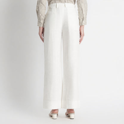 Summit – Pleated Wide-Leg Linen Trousers – Ivory