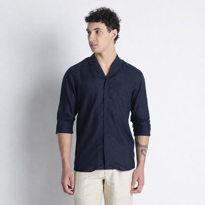 Serpent – Premium Shawl Collar Linen Shirt – Indigo