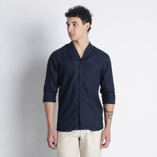 Serpent – Premium Shawl Collar Linen Shirt – Indigo