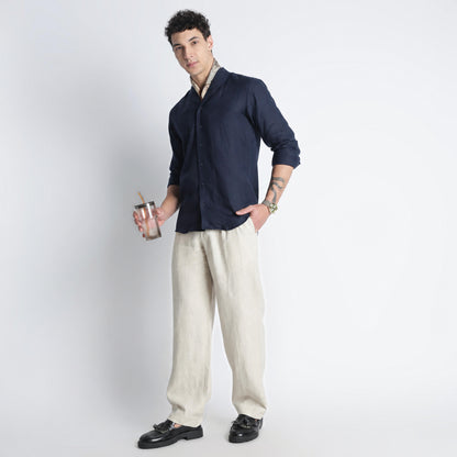 Serpent – Premium Shawl Collar Linen Shirt – Indigo