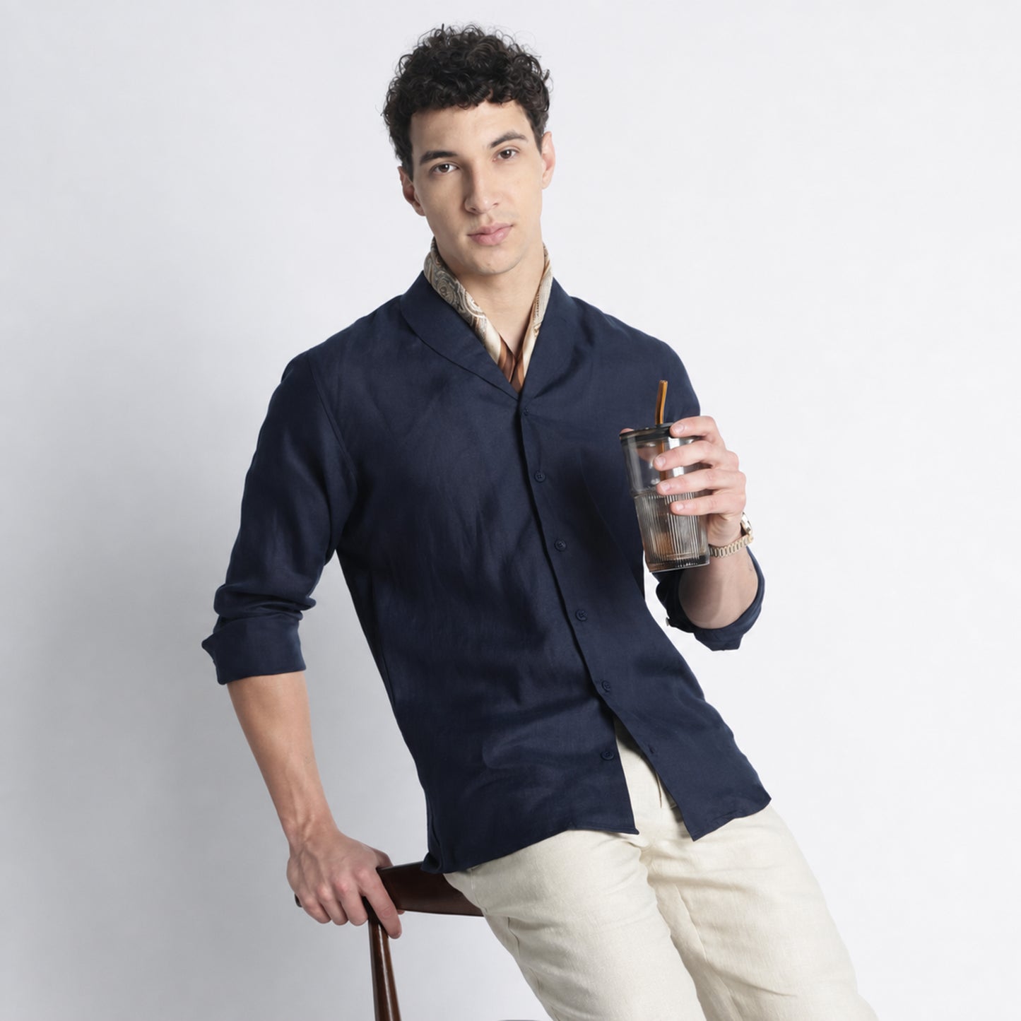 Serpent – Premium Shawl Collar Linen Shirt – Indigo