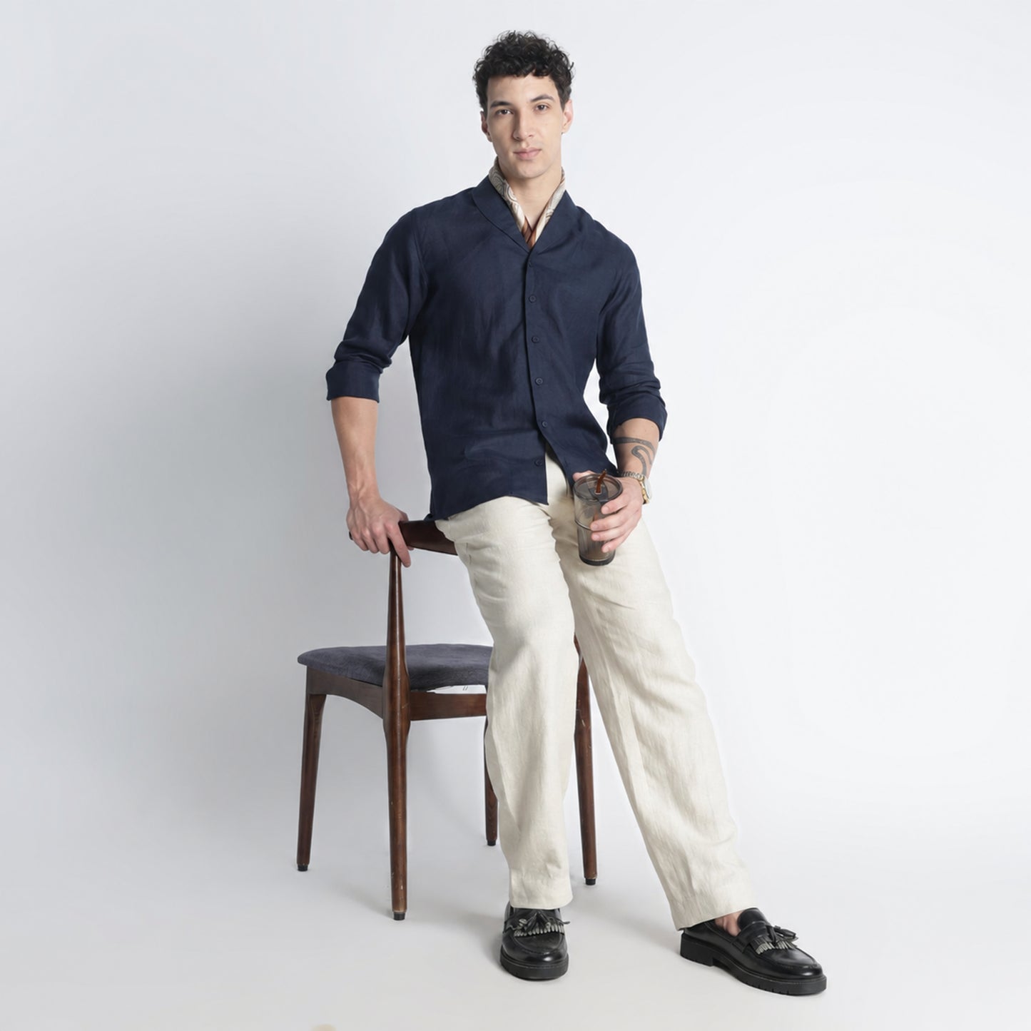 Serpent – Premium Shawl Collar Linen Shirt – Indigo