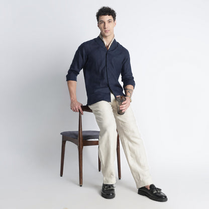 Serpent – Premium Shawl Collar Linen Shirt – Indigo