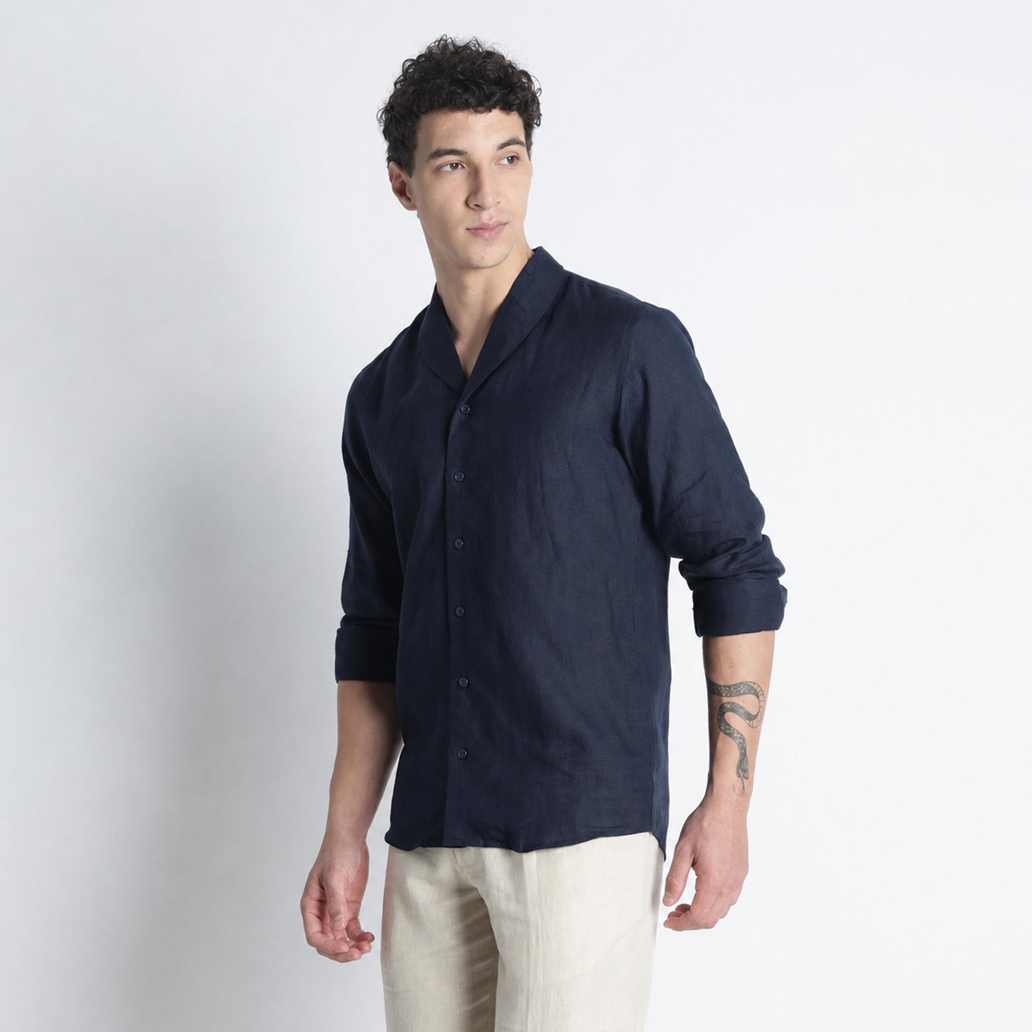 Serpent – Premium Shawl Collar Linen Shirt – Indigo