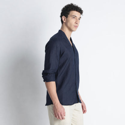 Serpent – Premium Shawl Collar Linen Shirt – Indigo