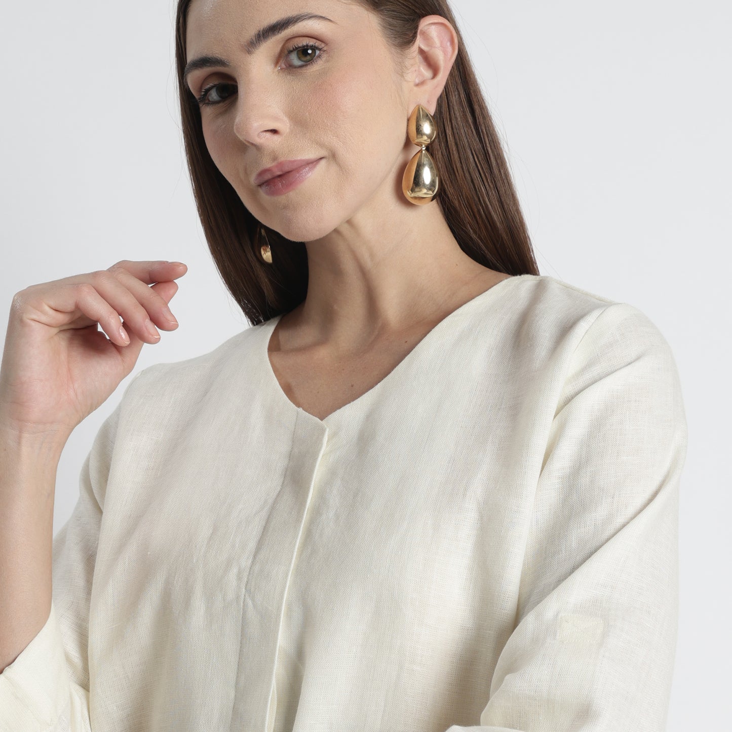 Gadot – Premium Concealed Placket Linen Shirt – Ivory