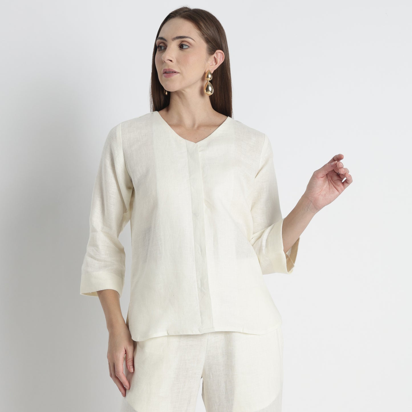 Gadot – Premium Concealed Placket Linen Shirt – Ivory