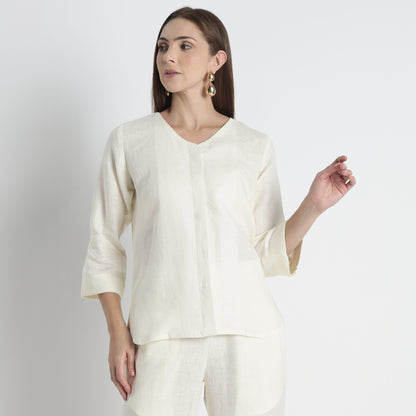 Gadot – Premium Concealed Placket Linen Shirt – Ivory