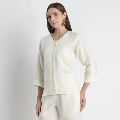 Gadot – Premium Concealed Placket Linen Shirt – Ivory