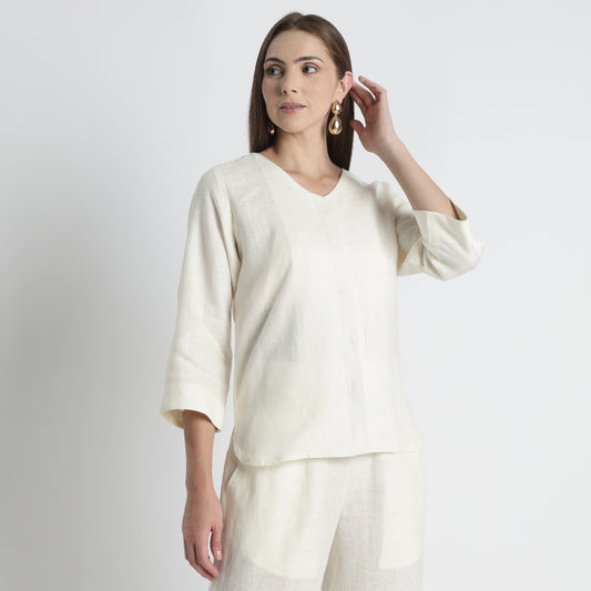 Gadot – Premium Concealed Placket Linen Shirt – Ivory