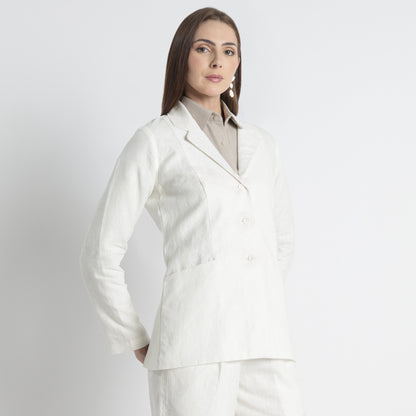 Belucci – Tailored Notch Lapel Linen Blazer – Ivory