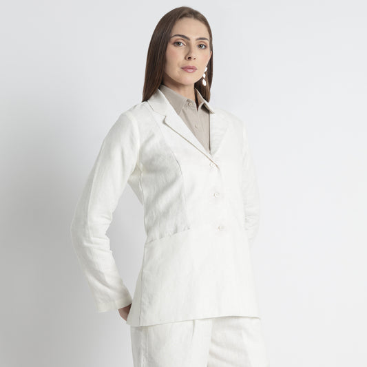 Belucci – Tailored Notch Lapel Linen Blazer – Ivory