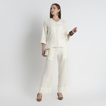 Gadot – Premium Concealed Placket Linen Shirt – Ivory