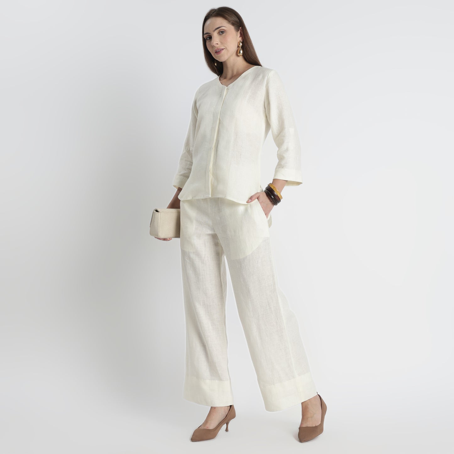 Gadot – Premium Concealed Placket Linen Shirt – Ivory