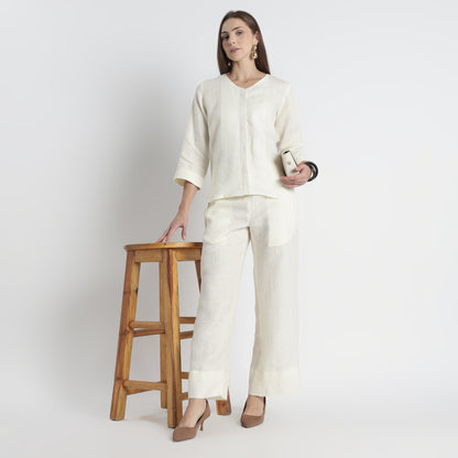 Gadot – Premium Concealed Placket Linen Shirt – Ivory