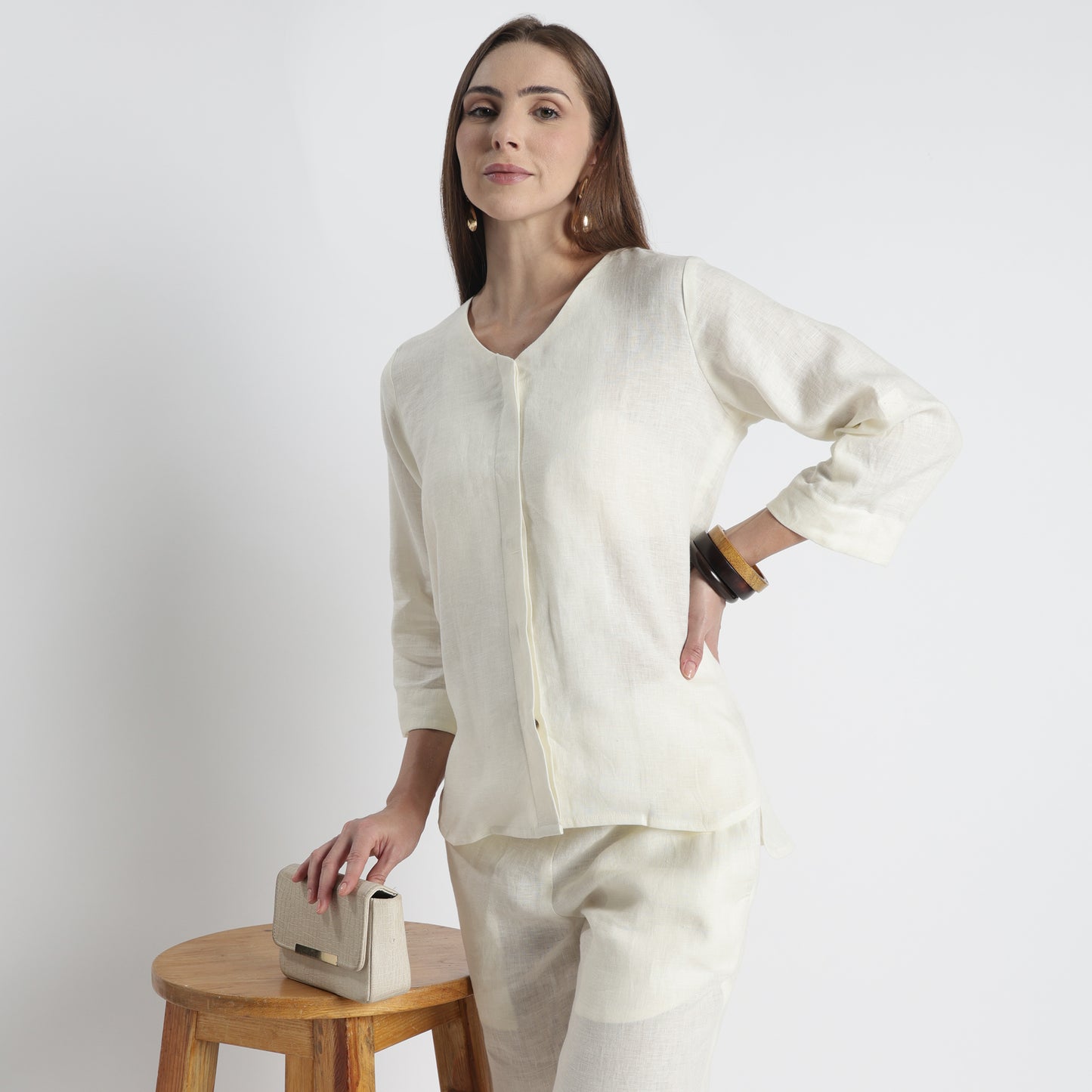 Gadot – Premium Concealed Placket Linen Shirt – Ivory
