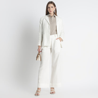 Belucci – Tailored Notch Lapel Linen Blazer – Ivory