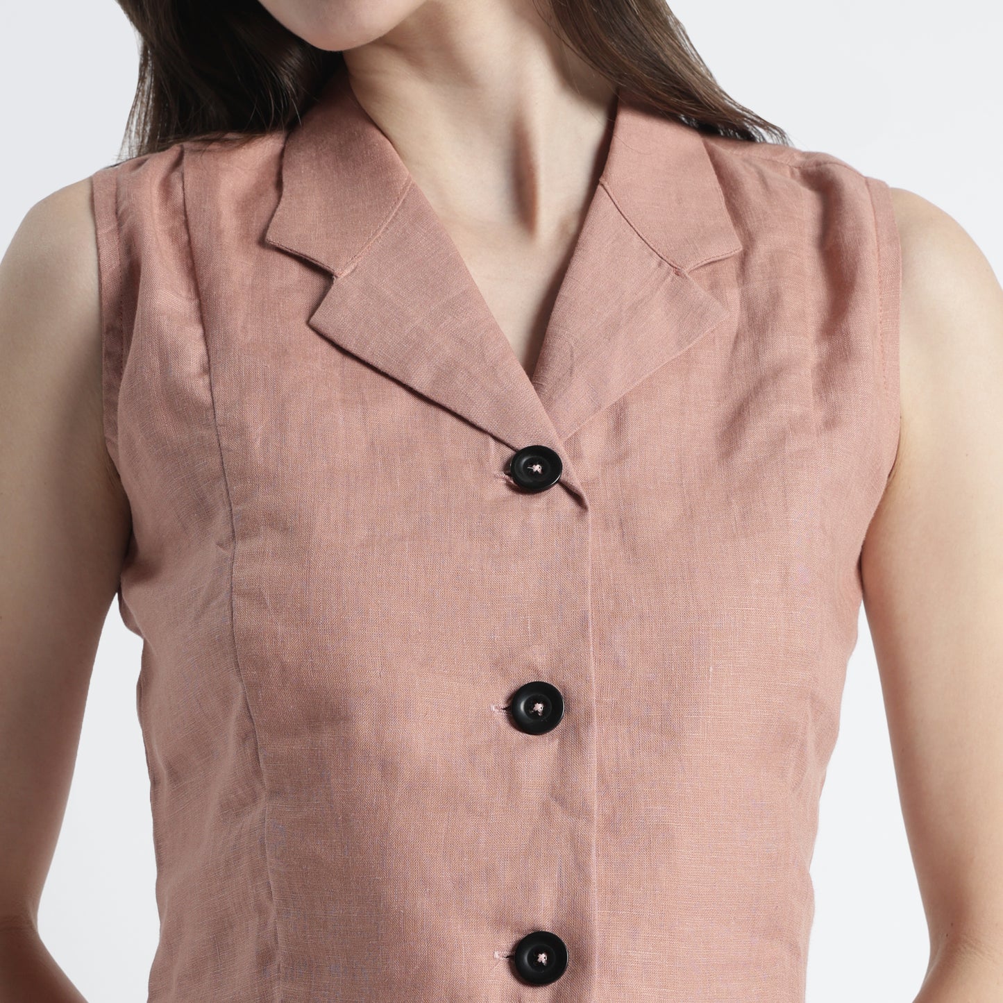 Laura – Tailored Notch Lapel Linen Vest Top – Clay