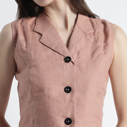 Laura – Tailored Notch Lapel Linen Vest Top – Clay