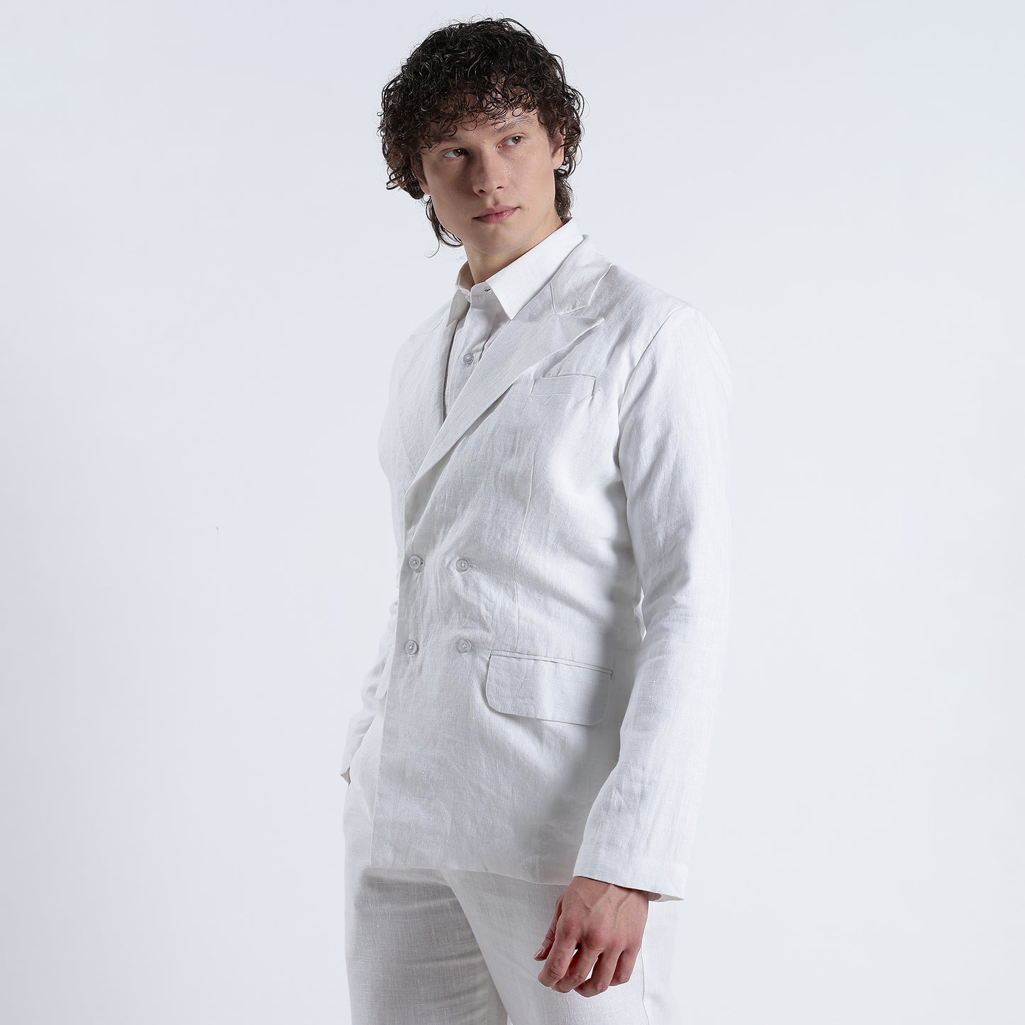 Valen – Luxury Double-Breasted 25 Lea Pure Linen Blazer – Blanc