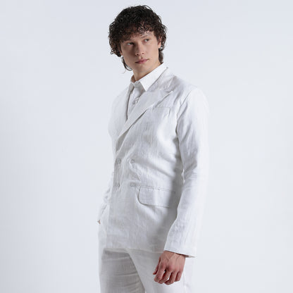 Valen – Luxury Double-Breasted 25 Lea Pure Linen Blazer – Blanc