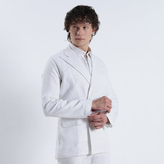 Valen – Luxury Double-Breasted 25 Lea Pure Linen Blazer – Blanc