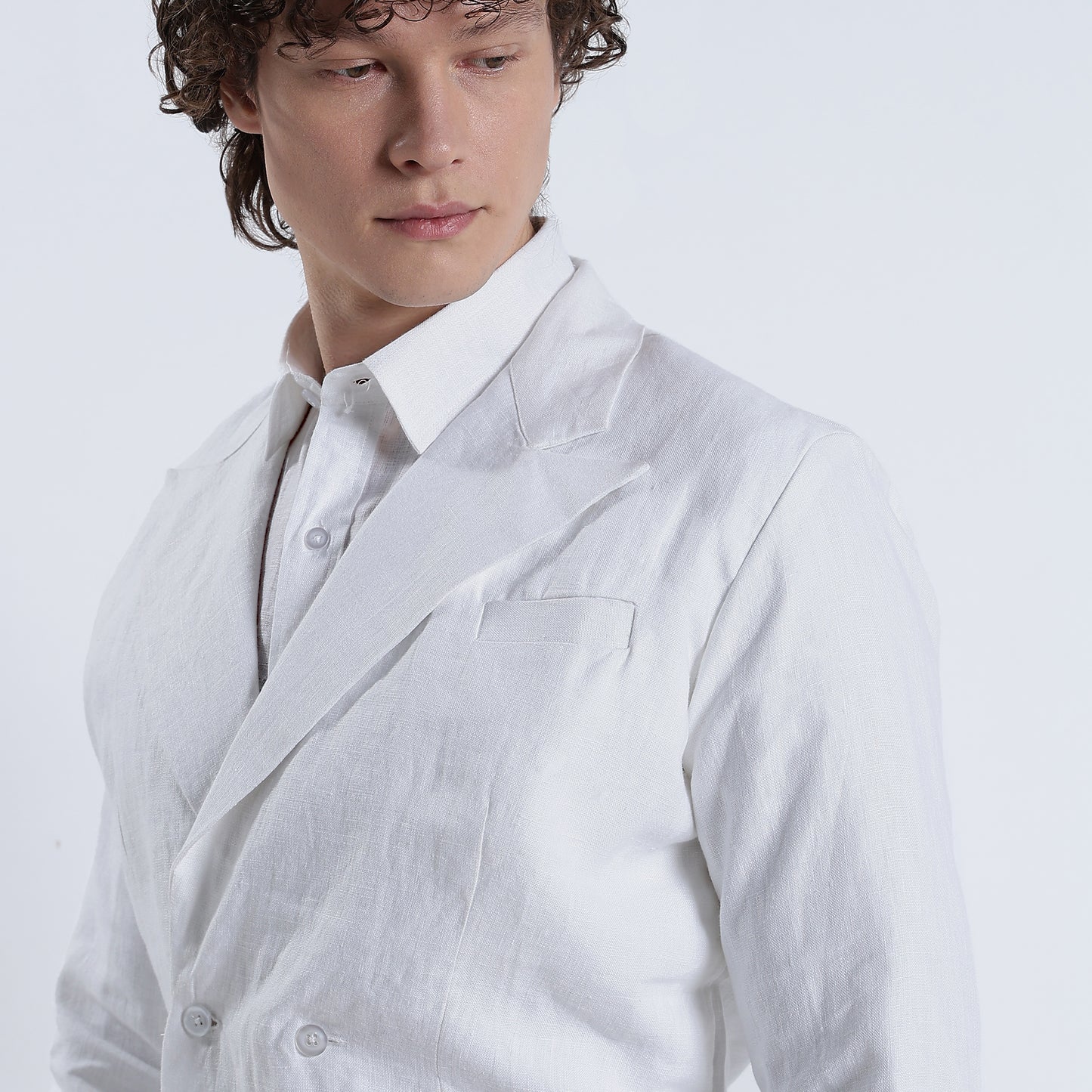 Valen – Luxury Double-Breasted 25 Lea Pure Linen Blazer – Blanc
