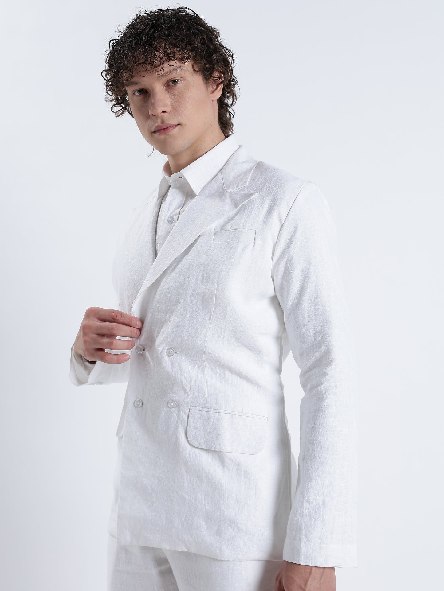 Valen – Luxury Double-Breasted 25 Lea Pure Linen Blazer – Blanc