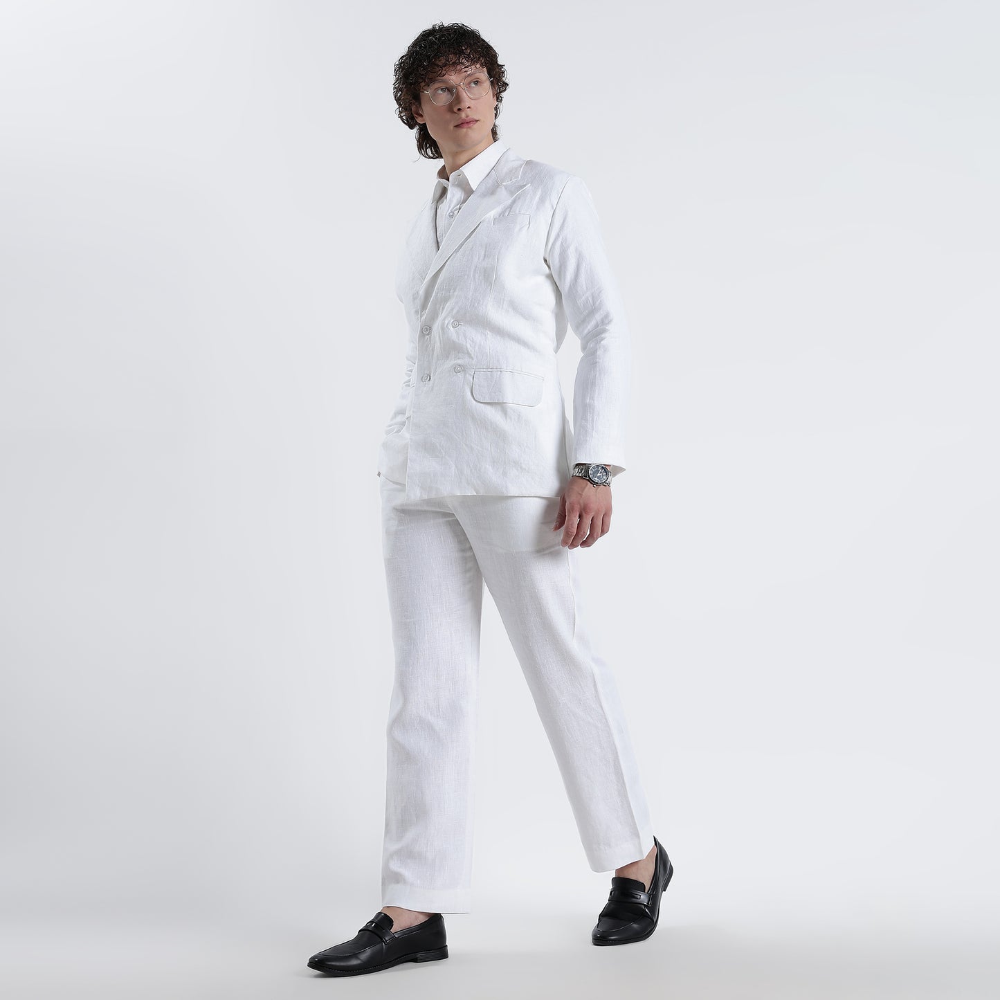 Valen – Luxury Double-Breasted 25 Lea Pure Linen Blazer – Blanc