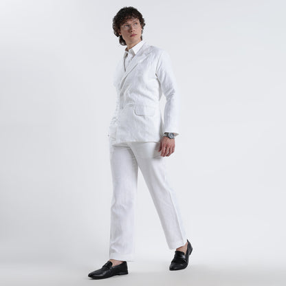 Valen – Luxury Double-Breasted 25 Lea Pure Linen Blazer – Blanc