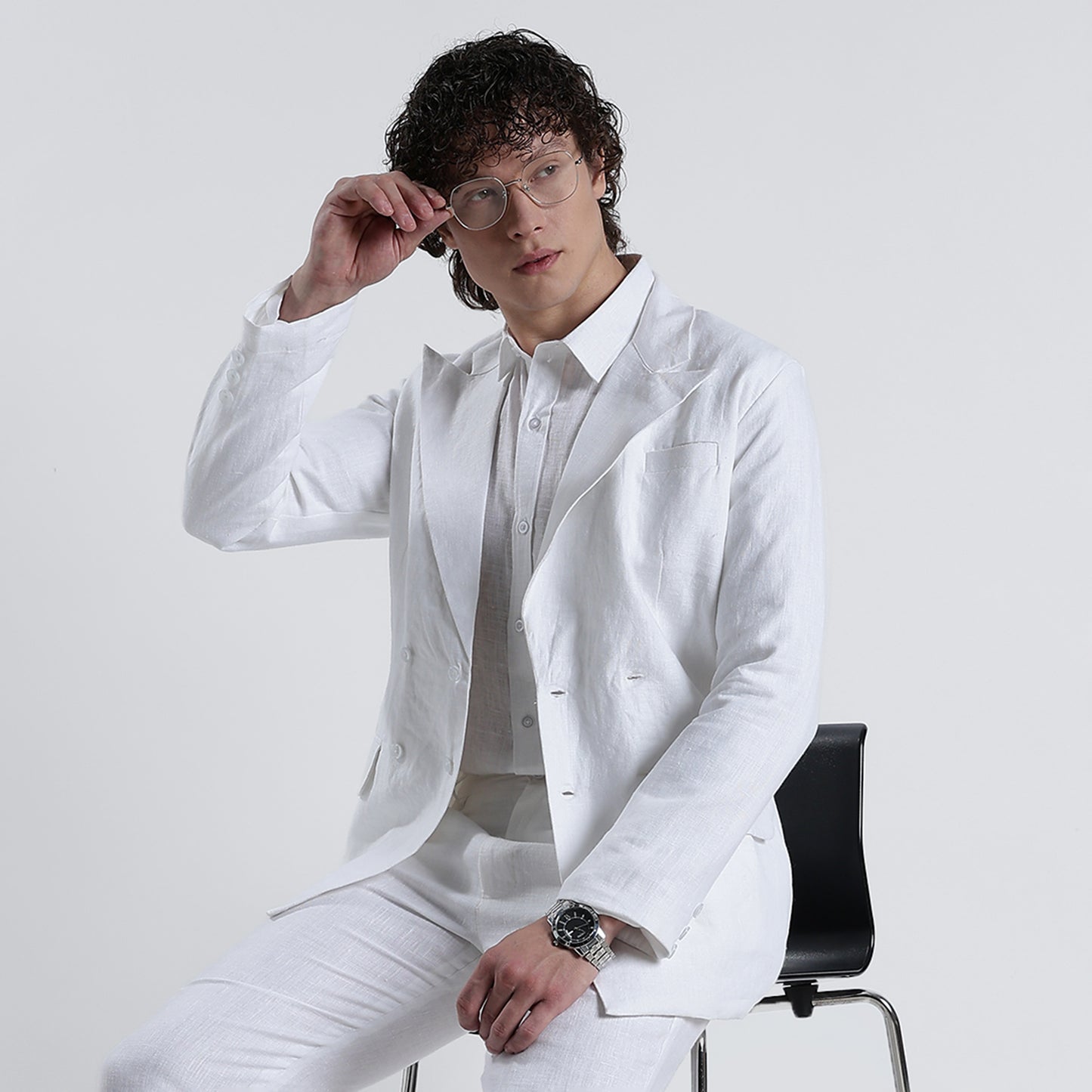 Valen – Luxury Double-Breasted 25 Lea Pure Linen Blazer – Blanc
