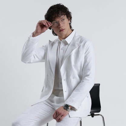Valen – Luxury Double-Breasted 25 Lea Pure Linen Blazer – Blanc