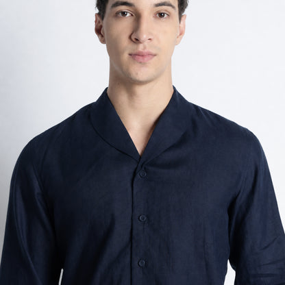 Serpent – Premium Shawl Collar Linen Shirt – Indigo