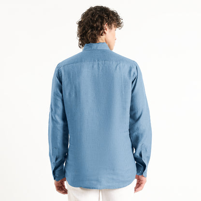 Zaffiro – Premium Half-Placket Linen Shirt – Steel Blue
