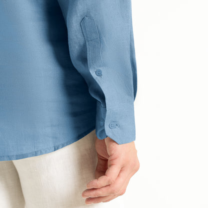 Zaffiro – Premium Half-Placket Linen Shirt – Steel Blue