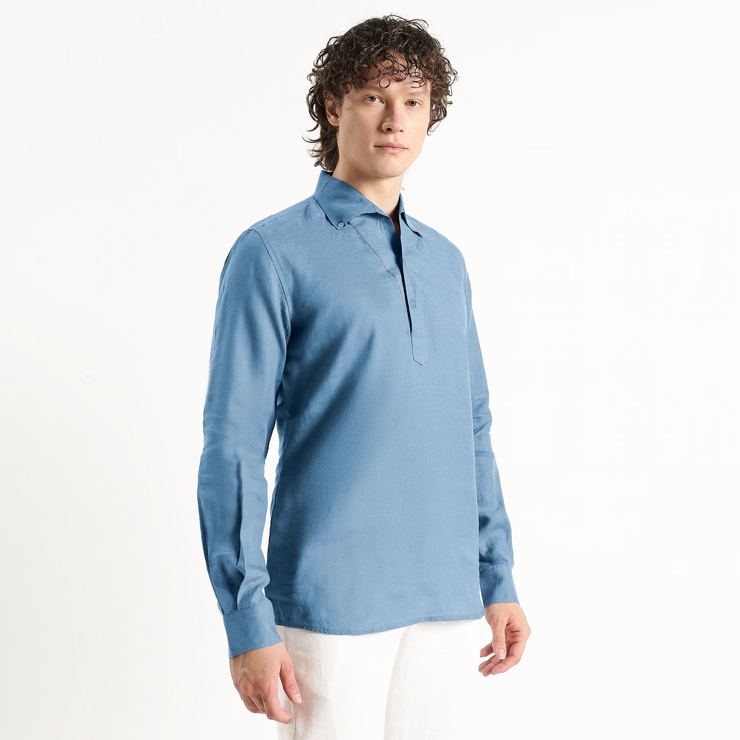 Zaffiro – Premium Half-Placket Linen Shirt – Steel Blue