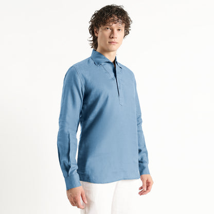 Zaffiro – Premium Half-Placket Linen Shirt – Steel Blue