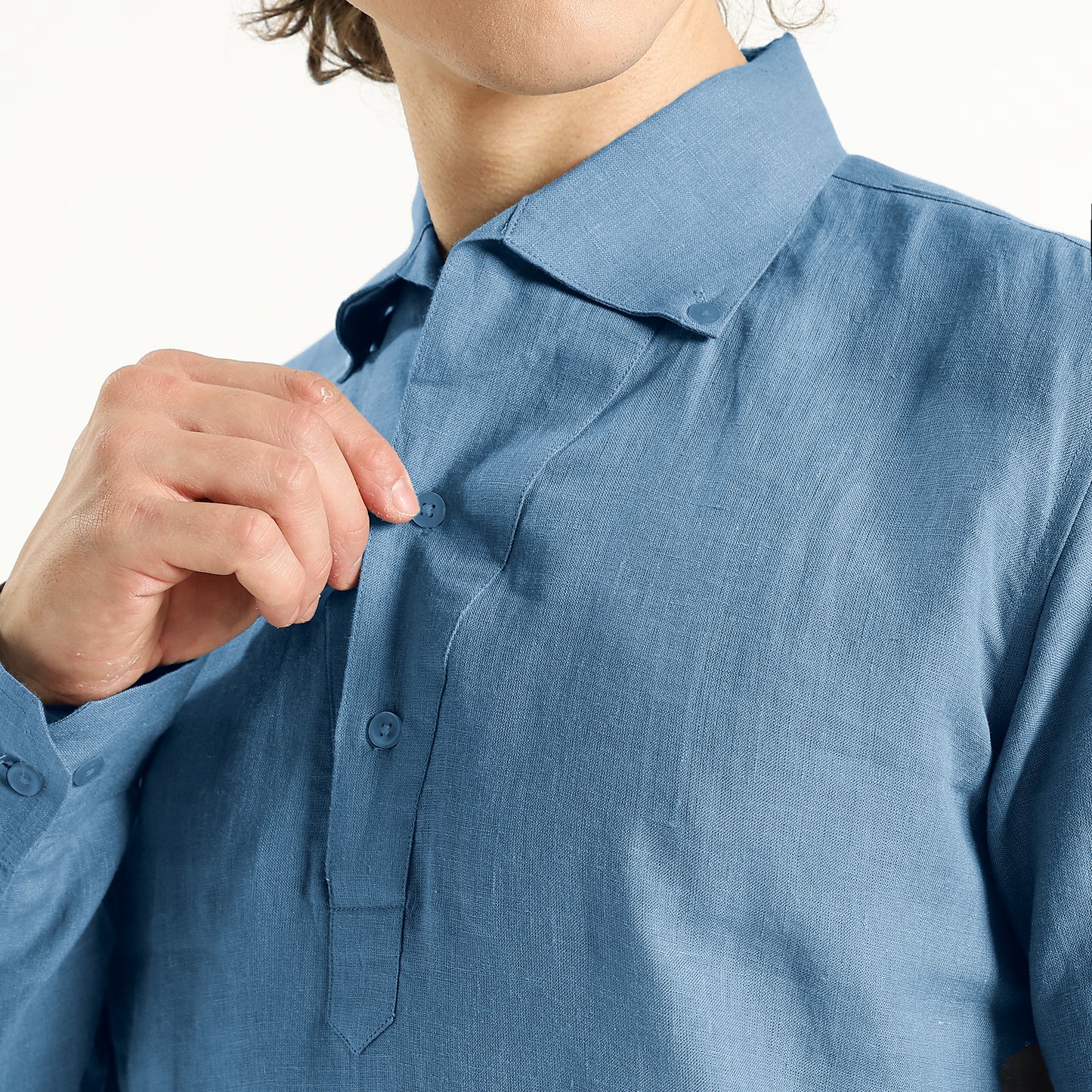Zaffiro – Premium Half-Placket Linen Shirt – Steel Blue