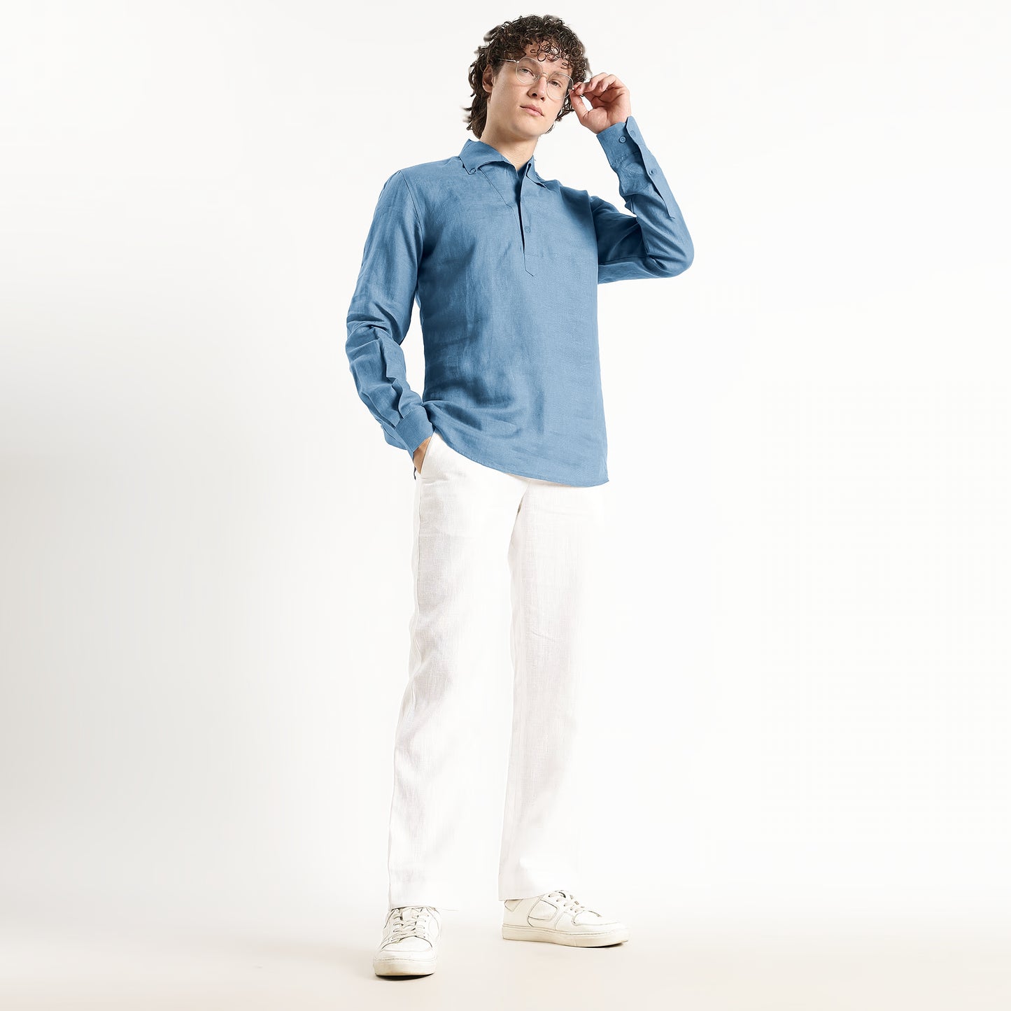 Zaffiro – Premium Half-Placket Linen Shirt – Steel Blue