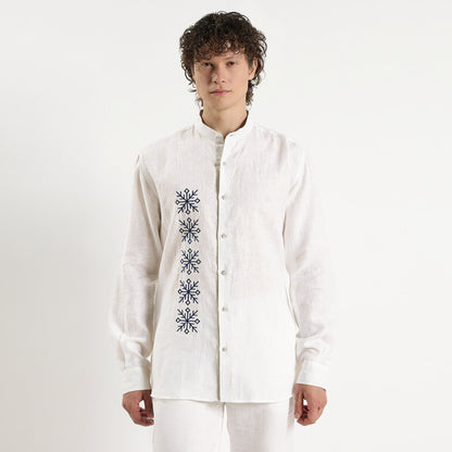 Symbol – Snowflake Embroidered Linen Shirt – Blanc